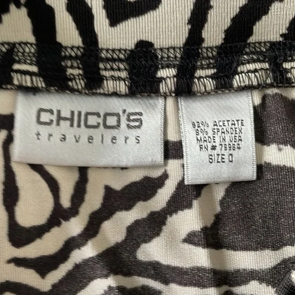 CHICO’S TRAVELERS Skirt Black and Tan Abstract Stretchy Liquid Knit Modest XXS - Picture 6 of 8